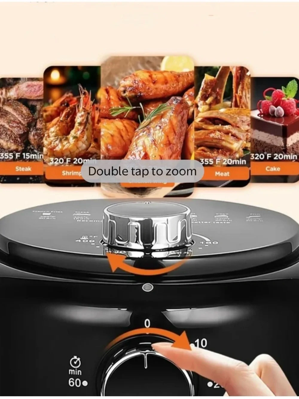 Bear 2L Air Fryer 1000W Black, 7 Programs, 160-400°F Temp, 60-Min Timer